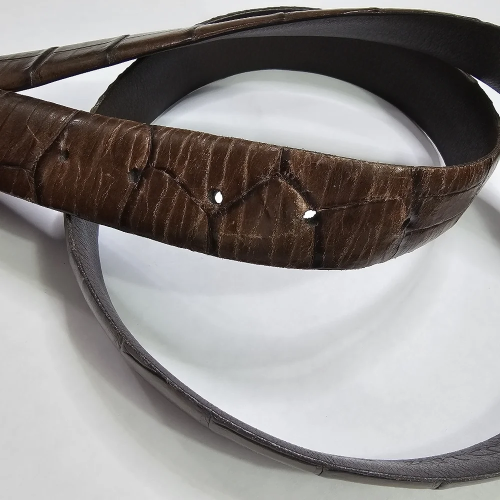 Soft Collections Men's Brown Leather Belt Textured Silver Hardware Size 38